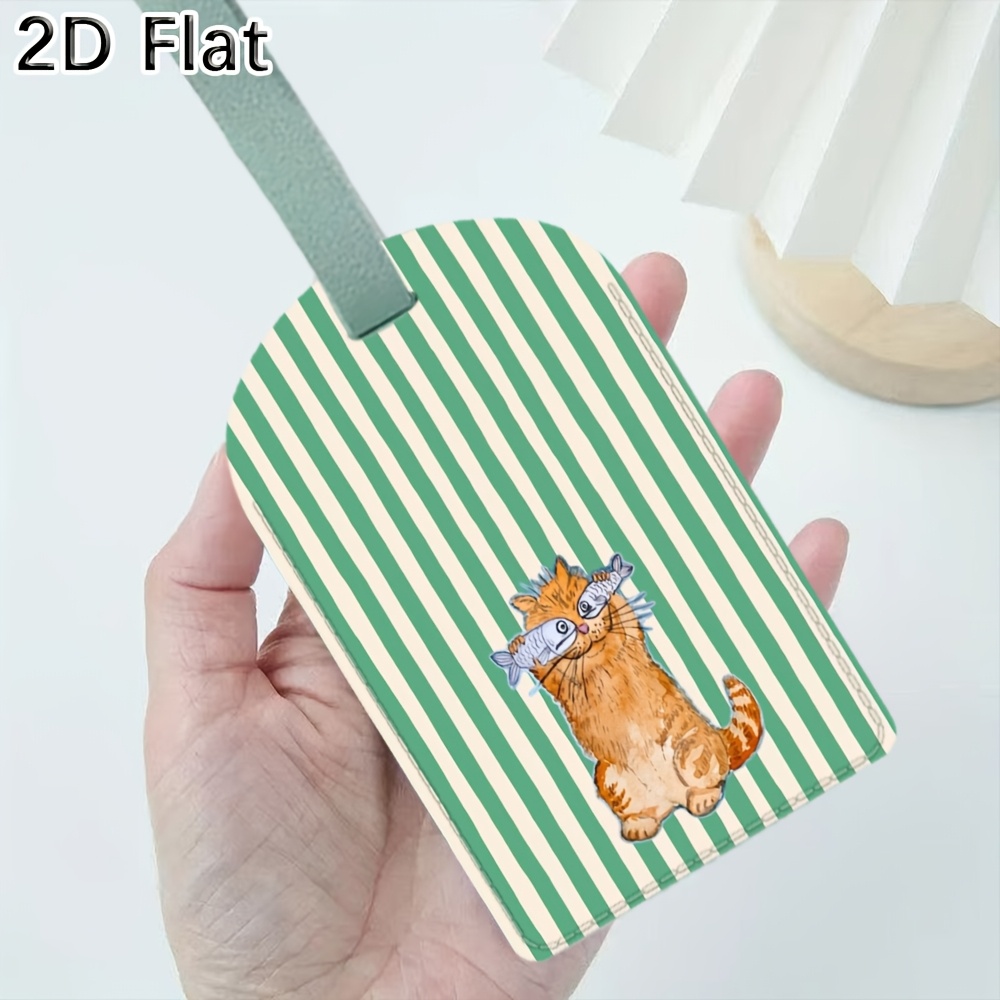 Cute Cat and Green Stripes Lug - Luggage Tag Leather 评论和价格