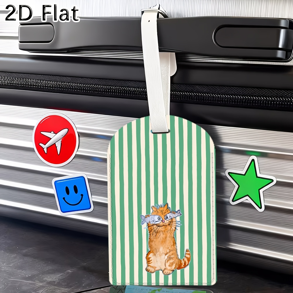 Cute Cat and Green Stripes Lug - Luggage Tag Leather 评论和价格