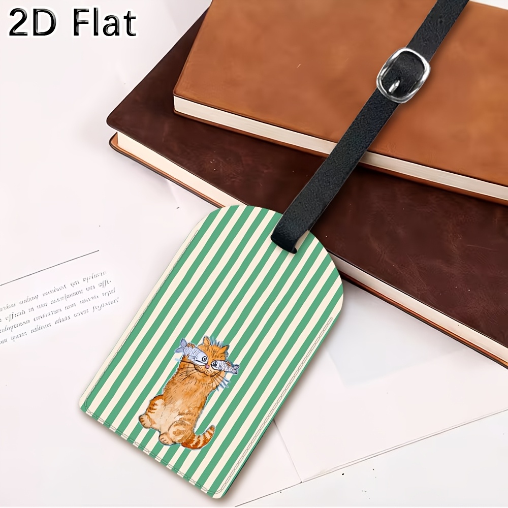 Cute Cat and Green Stripes Lug - Luggage Tag Leather 评论和价格